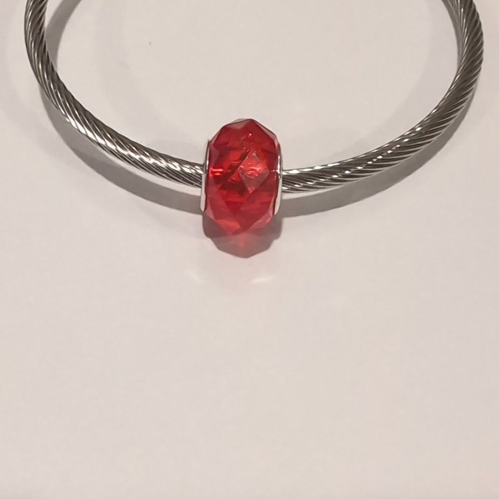 Silver Red Faceted Charm for Pandora Style Bracelet‎